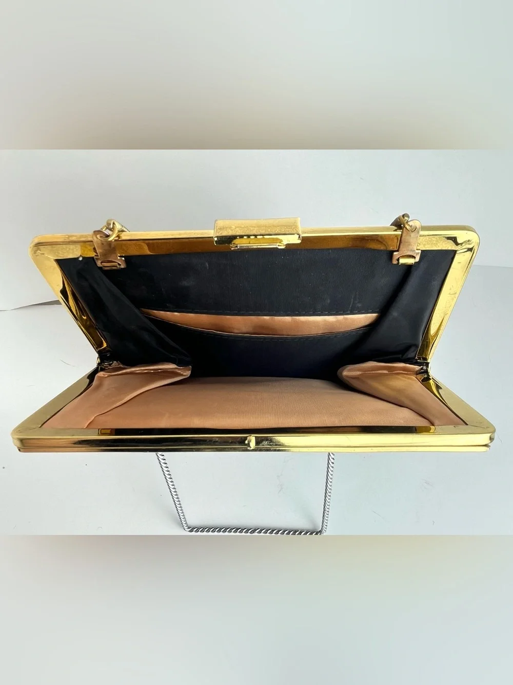 Classic vintage Black Evening Handbag with Gold Tone Trim